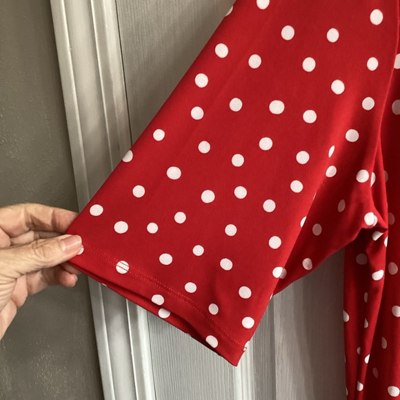 Susan Graver Printed Liquid Knit Fit & Flare Dress Large Tall Red Dot Pockets - Picture 10 of 10